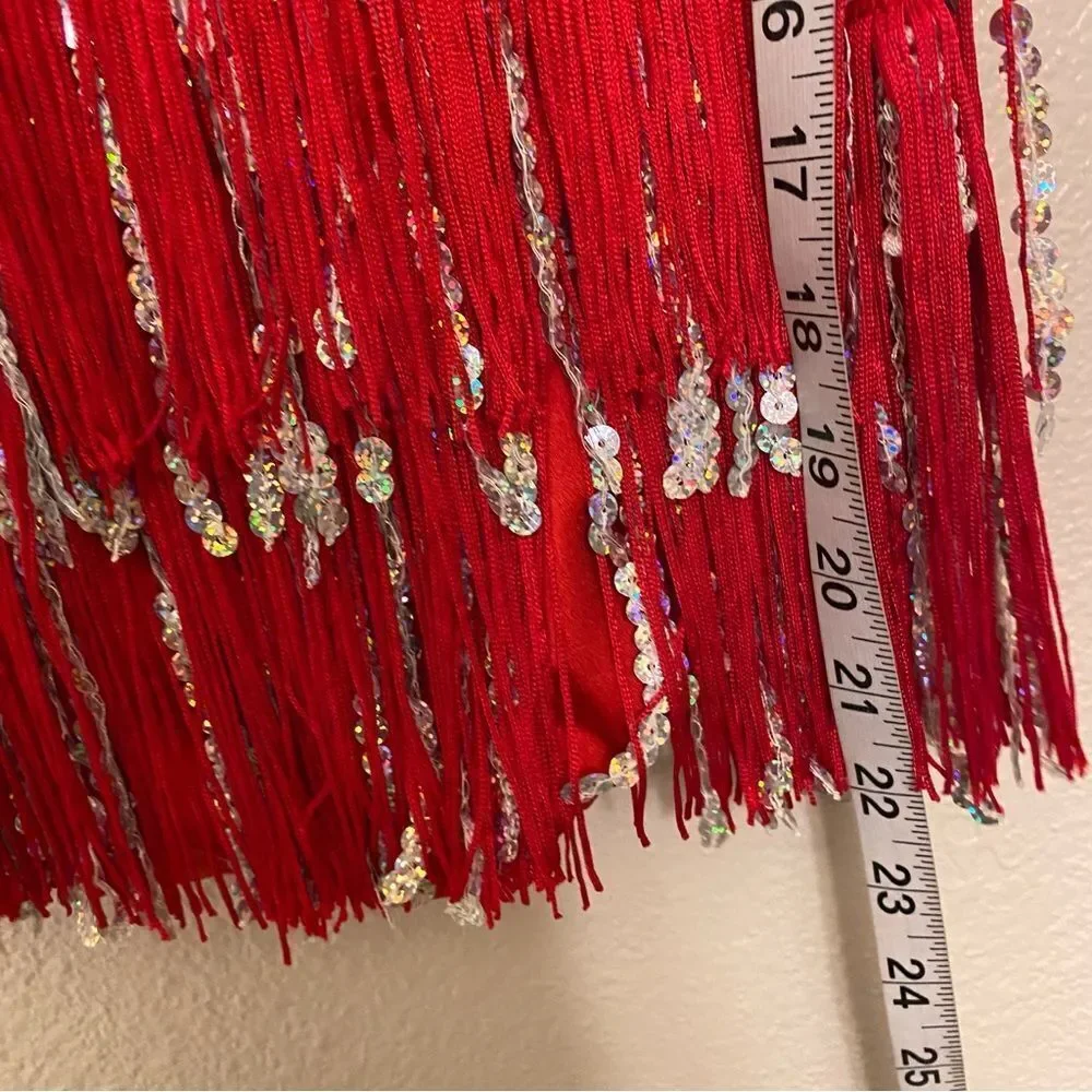 Weissman Dance costume red bling fringe velvet dress Could Have Been Me 14906 MC